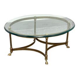 Vintage Hollywood Regency Brass Hoof + Glass Coffee Table