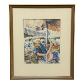 Vintage "Market" Original Watercolor Painting, Signed Franke 1969
