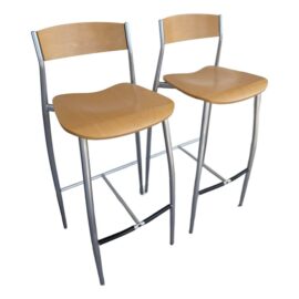 Altek It Baba Beech & Steel Barstools, a Pair. Original Price: $1,800
