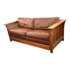 Stickley Furniture Fayetteville Oak + Leather Sleeper Sofa. Original Price: $16,000