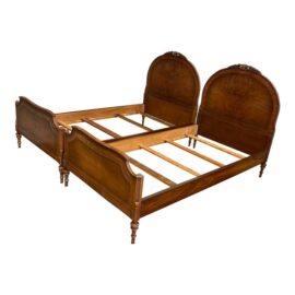 Twin Size John Widdicomb Victorian Style Curved Walnut Bed Fames, Pair