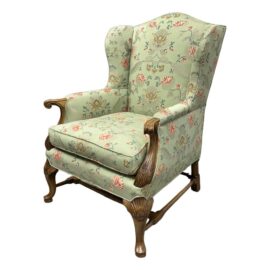 Roberto Barahona Custom Upholstered With Florals Wing Back Chair