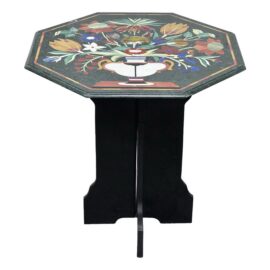 Pietra Dura on Octagonal Green Marble of Flower Bouquet Center Table