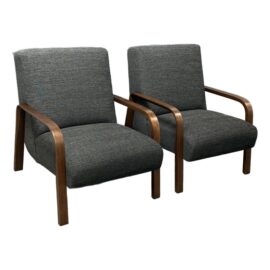 NEW Custom Made Felix Lounge Chairs With Charcoal Performance Linen, Pair. Original Price: $5,400