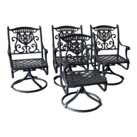 Outdoor Cast Aluminum With Black Powder Coat Rocking + Swivel Chairs, Set of Four