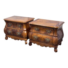 Henredon Louis XV French Provincial Bombe Nightstands, Pair