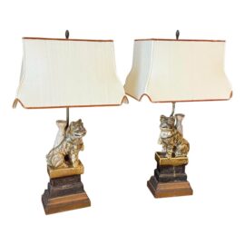 20th Century Sancai Glazed Foo Dog Table Lamps, Pair