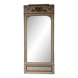 Antique Tall Trumeau Mirror of Mercury Glass + Gilt Gold Trimming