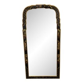 Carolina Mirror & Company Chinoiserie Black + Gold Lacquer Asian Mirror