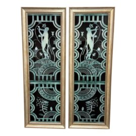 Art Deco in the Style of Paul Fehér Muse With Violin Screens, Pair