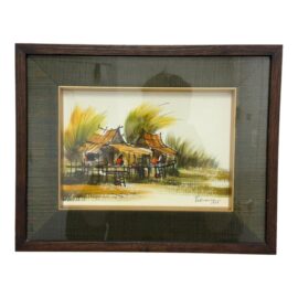 Circa 1971 Custom Framed Asian Stilt Houses Scene, Signed and Framed
