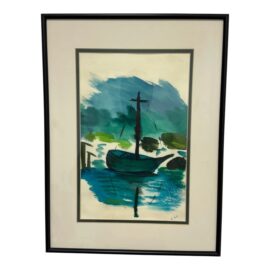 Original Watercolor Sail Boat in Water Art Work, Signed E. Salt