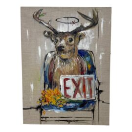 Original Artwork Signed Jeanette Pop Art Reindeer on Linen Woven Fabric