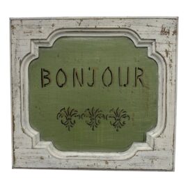 Bonjour Painted Distressed Wall Sign