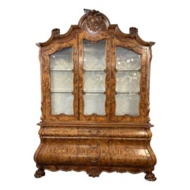 Dutch Baroque Style Floral Inlaid Bombe Two Piece China Cabinet