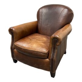 Crate & Barrel Cognac Leather Club Chair