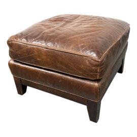 Crate & Barrel Briarwood Cognac Leather Ottoman