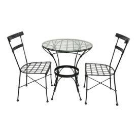 Iron Bistro Outdoor Table + Chairs, Set of Three