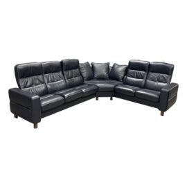 Ekornes Stressless Paradise Sectional in Navy Blue Aniline Leather. Original Price: $14,500