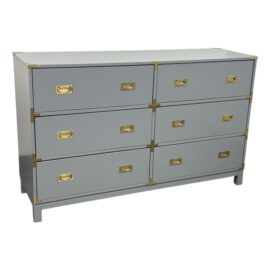 iNSPIRE Q Campaign Style Kedric Mist Gray Six Drawer Dresser + Gold Hardware. Original Price: $1,300
