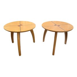 Custom Post Modern Italian Side Tables With Inlay Patterns, Pair