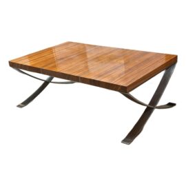 Custom Barcelona Style Wood + Steel Coffee Table