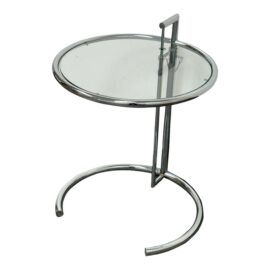 Eileen Gray Style Chrome + Glass Adjustable Side Table