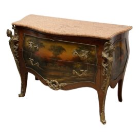 Antique French Painted Marble Top Commode With Ormulu Mounts