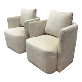 NEW Custom Hewn Workshop Pigalle Chairs on Casters + Rose Tarlow Luciana in Sanderling Upholstery, Pair. Original Price: $10,300