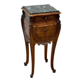 Antique French Louis XV Verdi Antico Marble Top Walnut Bedside Table