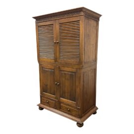 Vintage Solid Teak Wood Entertainment Two Piece Armoire. Original Price: $3,850