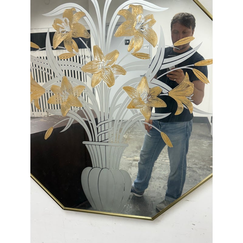Robert Slimbach for Windsor Art Octagonal Tiger Lily Wall Mirror