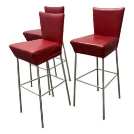 Gerard Van Den Berg for Label Vandenberg Orea Red Leather Barstools, Set of Three