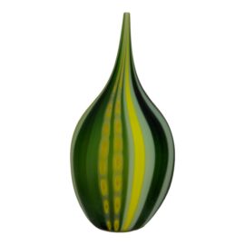 Circa 2005 David Patchen Handblown Green + Yellow Glass Vase. Original Price: $1,650