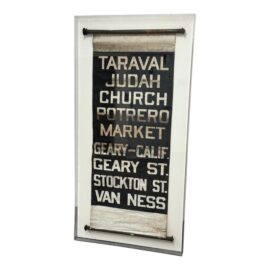 Vintage San Francisco Trolley Destination Cloth in Mounted Shadow Box With Iron Rod