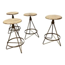 Arteriors Wyndham Natural Wood Counter Stools, Set of Four. Original Price: $2,980