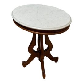 Antique Marble + Mahogany Oval Center Table