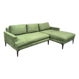 West Elm Andes Right Chaise Sectional in Tarragon Performance Velvet. Original Price: $3,200