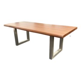 Live Edge Cherry Wood Finish Dining Table With Aluminum Legs
