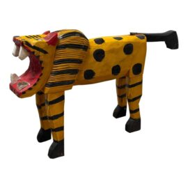 Folk Art Hand Carved Painted Striped + Spotted Tiger