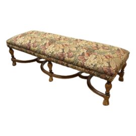 Custom French Country Style Upholstered Walnut Bench