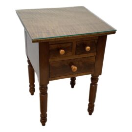 Antique Tiger Maple + Burl Wood Side Table with Drawers
