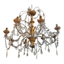 Antique Italian Gilt Wood + Crystal Candelabrum