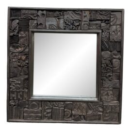 Vintage Woodblock Frame Wall Mirror