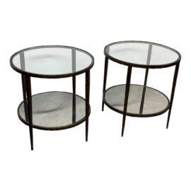 Crate & Barrel Clairmont Round Side Tables, Pair. Original Price: $1,000
