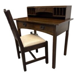 Circa 1995 Gustav Stickley Mission Oak Arts & Crafts Writing Desk + Chair, Set