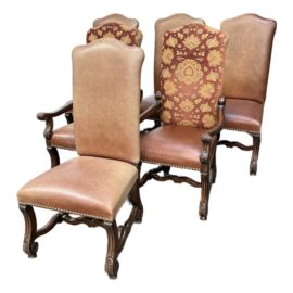 Castegate Dover Camel Leather + Upholstered Chairs, Set of Six