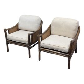 Vintage McGuire Organic Modern Rattan Raffia Lounge Chairs, Pair