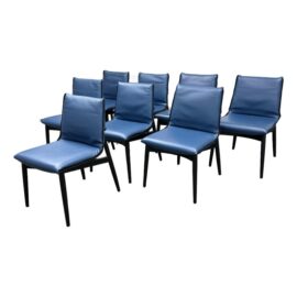 Carl Hansen & Søn Embrace Collection Blue Leather Dining Chairs, Set of Eight. Original Price: $26,800