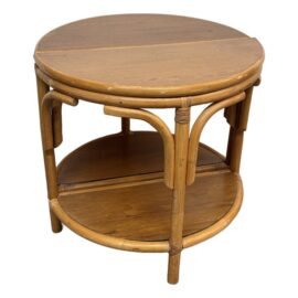 Paul Frankl Style Bent Rattan Demilune Side Tables, Pair